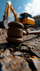  Legal Adjudication in Construction and Land Development: Gavel Striking Ground with Excavator in Background
