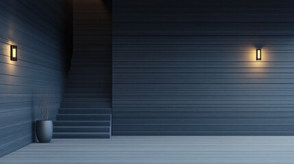 Obraz premium Modern Minimalist Staircase Interior Design at Night