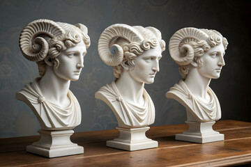 Obraz premium Ancient Greek goddess statue of a woman holding a sword with artistic and religious sculptural details