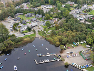 Aerial view of Balmaha Scottish village at Loch Lomond