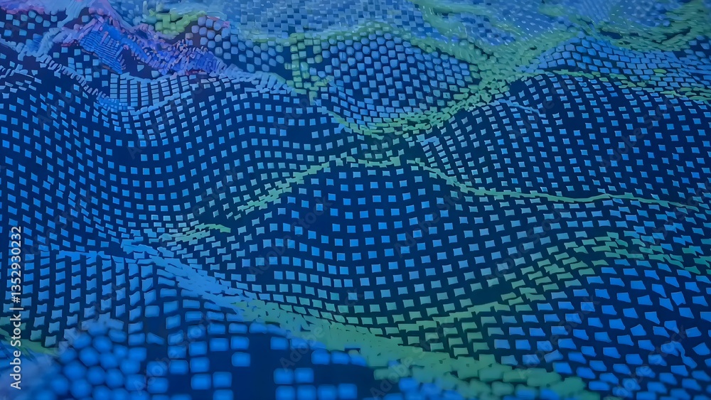Poster abstract blue green pixelated landscape background for technology and digital design projects use ca