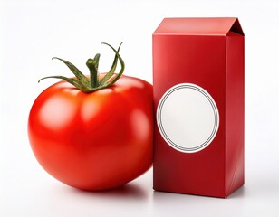 Fresh tomato and red carton packaging with blank label, mockup © Simon