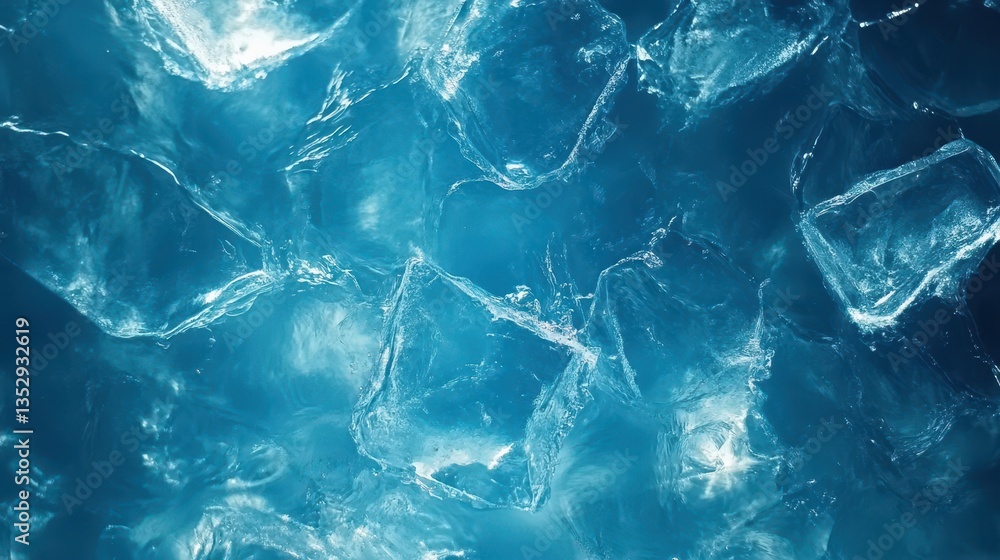 Aufkleber close-up shot of textured ice cubes with a cool, blue color palette. best for backgrounds or represe