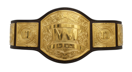 Golden wrestling championship belt with leather strap isolated on Transparent Background