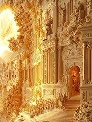 Fototapeta premium Ornate building bathed in golden light.