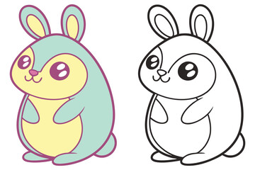 Standing Bunny Character with Teal, Yellow and Pink Accents & Black and White Version