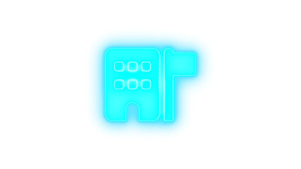 Building flag icon glowing neon on transparent background