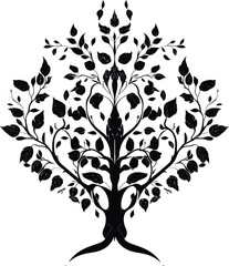  Vector Stylized Tree, Ornamental Black and White Design.