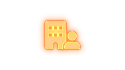 Building user icon glowing neon on transparent background