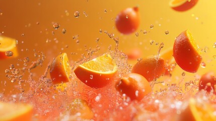 Flying Orange Slices Splashing in Water