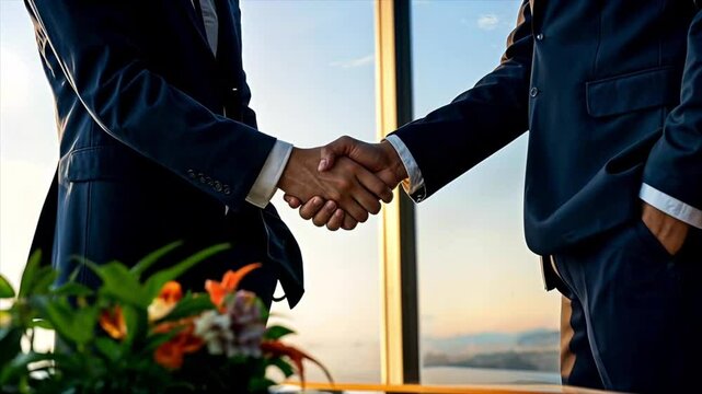 a close-up of a professional handshake between two people wearing formal business attire hd video footage