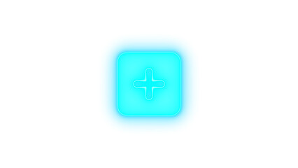 Square plus icon glowing neon on transparent background