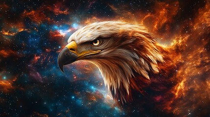 Blazing fire behind eagle celestial spirit digital fantasy image