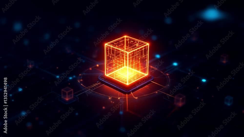 Aufkleber abstract digital cube: network data visualization