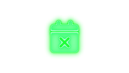 Calendar x mark icon glowing neon on transparent background