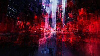 Abstract red city street reflecting light