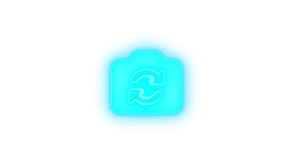 Camera rotate icon cyan color glowing neon on transparent background
