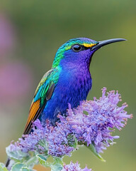 Fototapeta premium Colorful Bird on Purple Flower