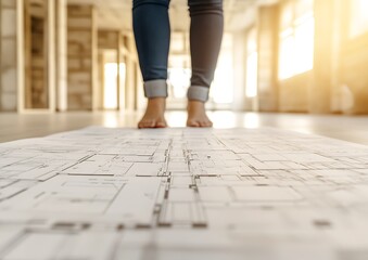 Obraz premium Architects Feet on Blueprint.