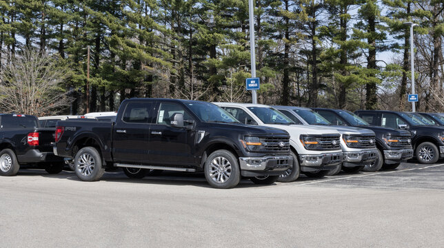 Ford F-150 pickup display. Ford offers the F150 in XL, STX, XLT, Lariat, TREMOR, King Ranch, Platinum, and Raptor models.