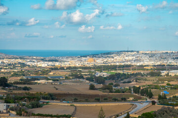 Countryside around Mdina in Malta. Panoramic view of Valleta and surroundings from the ancient village of Mdina, Malta in a sunny summer day.