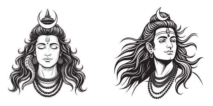 Indian God Lord Mahadev head silhouette vector art illustration