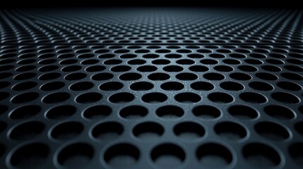 Perforated metal sheet with repeating circular pattern, dark, and industrial look