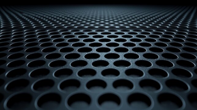 Perforated metal sheet with repeating circular pattern, dark, and industrial look