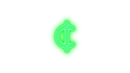 Cedi sign icon glowing neon on transparent background