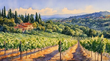 Fototapeta premium Tuscan Vineyard Landscape at Sunset