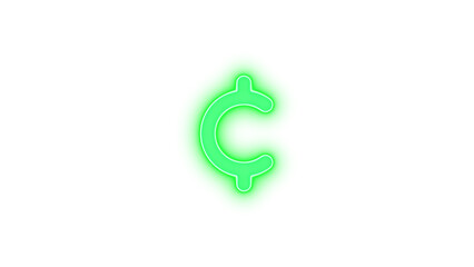 Cent sign icon glowing neon on transparent background