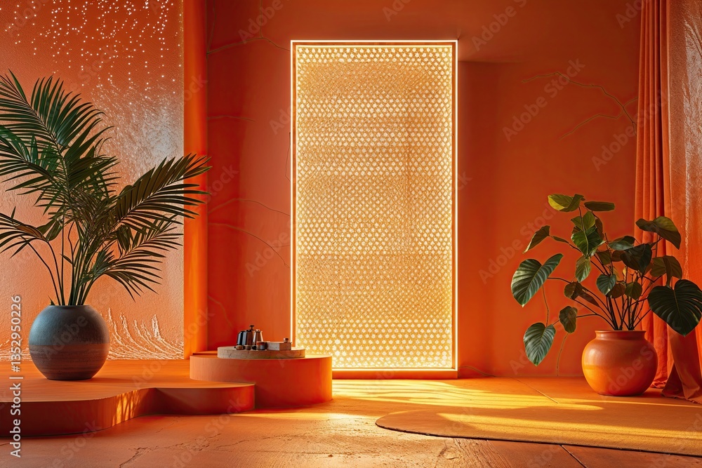Poster vibrant tangerine canvas with illuminated patterns and textures for modern presentations