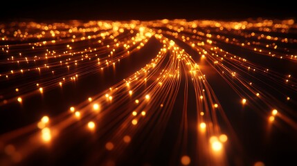 Golden glowing strands with illuminated dots arranged in patterns