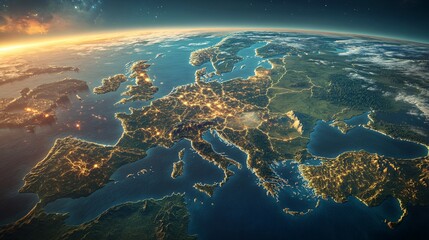 A detailed rendered view of planet earth depicting Europe