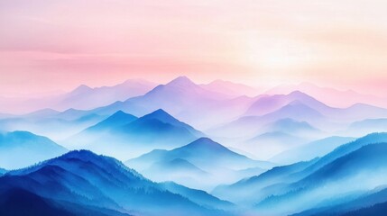 Obraz premium Misty Blue And Pink Mountain Range At Sunrise