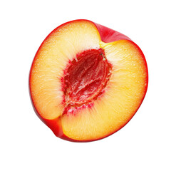 Nectarine slice showcases vibrant colors and juicy texture against a clean Transparent background, Nectarine slice isolated on PNG background