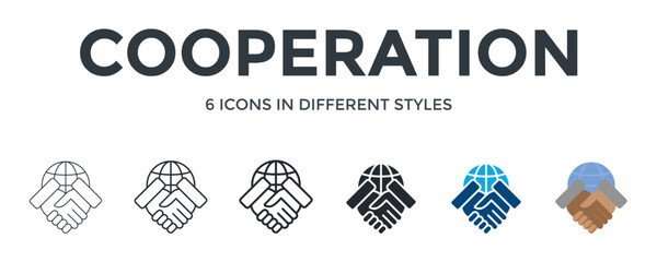 Cooperation  Icon In Different Style Vector Illustration. Designed In Thin Line, Regular Line, Bold Line, Glyph, Color Fill, And Flat Style Can Be Used For Web
