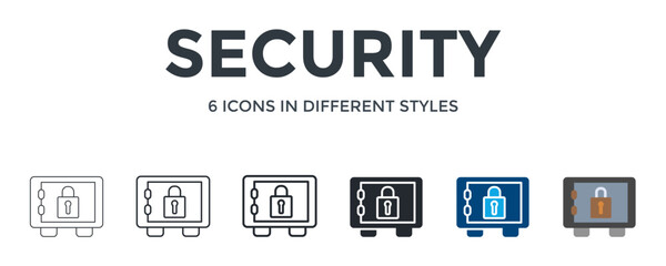 Security  Icon In Different Style Vector Illustration. Designed In Thin Line, Regular Line, Bold Line, Glyph, Color Fill, And Flat Style Can Be Used For Web