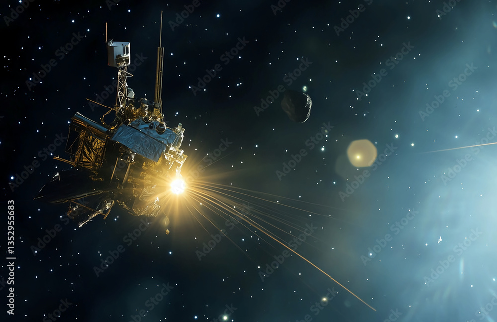 Wall mural spacecraft exploring deep space surrounded by stars and nebula creating an awe inspiring cosmic imag