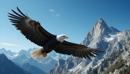 Majestic bald eagle soaring over breathtaking mountain peaks inspiring freedom and adventure awe inspiring wildlife
