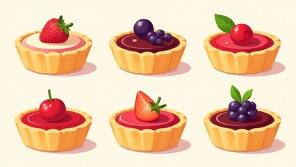 Naklejka premium illustration of a set of icons cakes with various fillings , cakes with fruit filling, set of pies