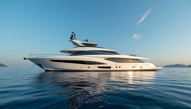 Luxury yacht sailing on calm sea at sunset Perfect travel vacation Modern boat Yacht charter Luxury lifestyle Sea travel