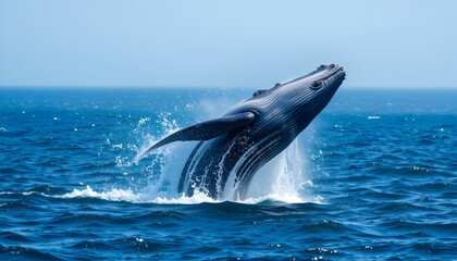 Fototapeta premium Humpback whale breaching ocean surface majestic wildlife marine life nature photography stunning moment breathtaking view awe inspiring