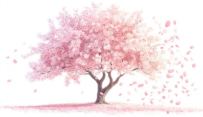 Delicate pink cherry blossom tree with falling petals