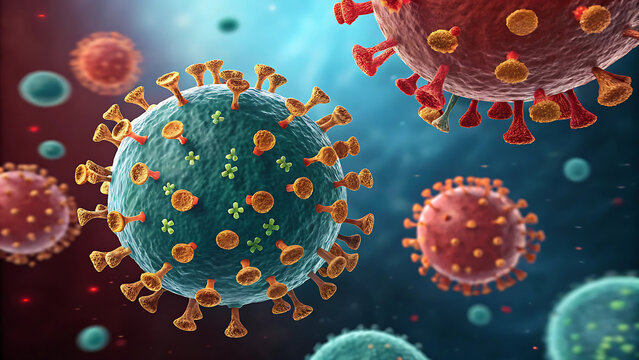 Lymphocytes and biological immune system, 3d rendering. 3D illustration.