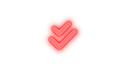 Check double icon red color glowing neon on transparent background