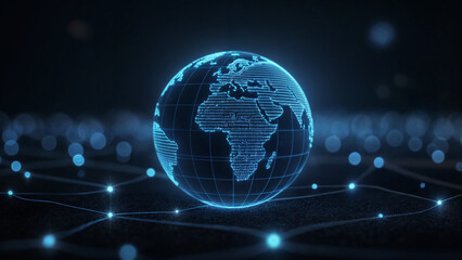 Fototapeta premium Global AI Connectivity And Machine Learning Applications With Holographic Globe And Pulsating Data Nodes