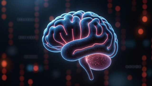 Futuristic Holographic Brain in Neon Data Space