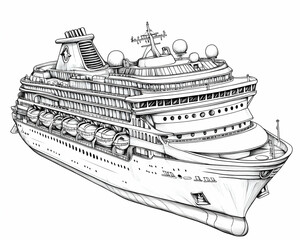 Cruise Ship Illustration, Detailed Drawing