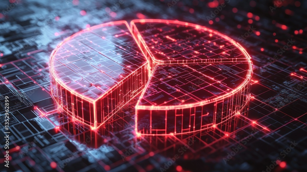Aufkleber red pie chart with digital circuit board background